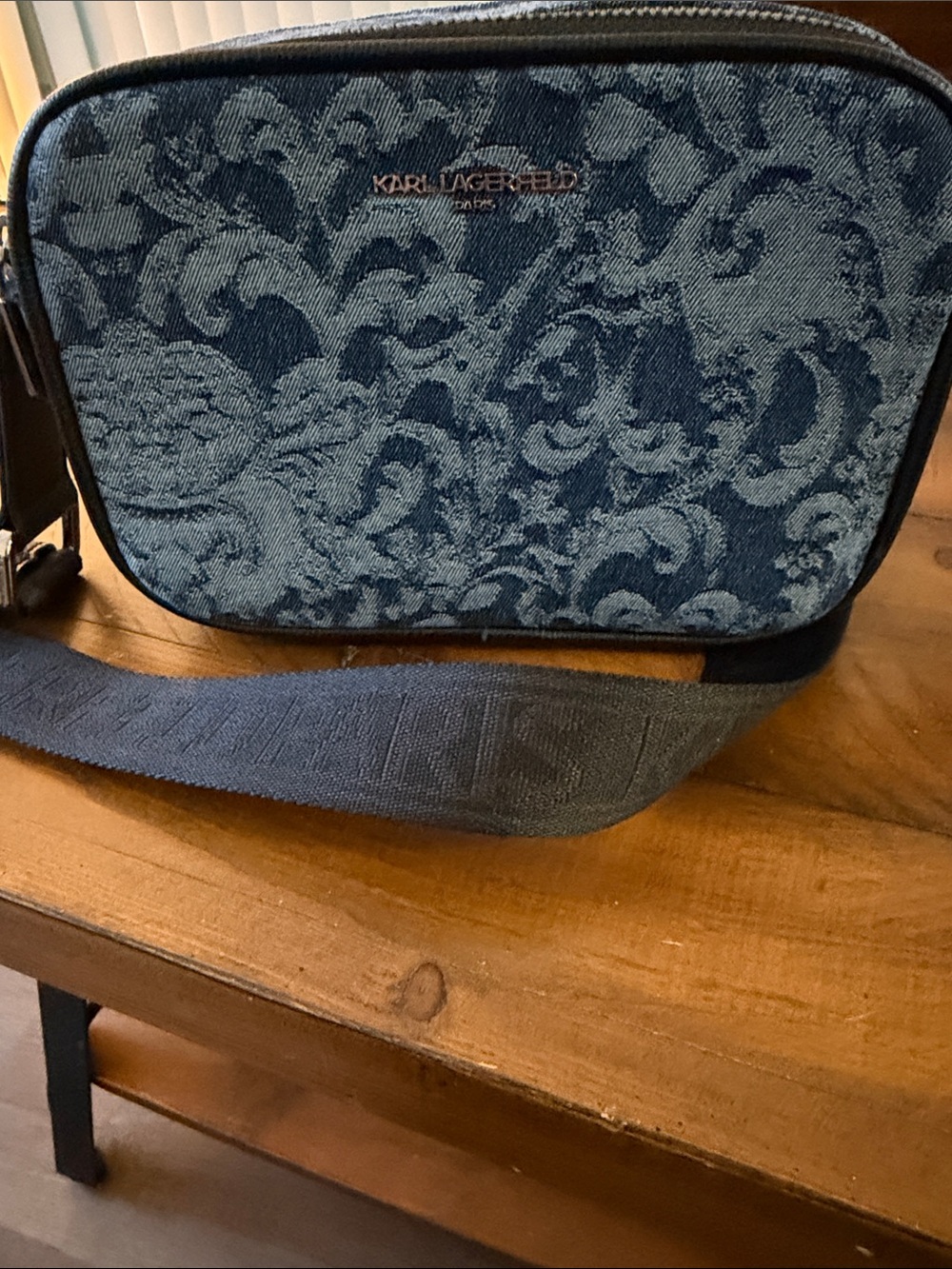 Karl Lagerfeld Denim Blue Jacquard Messenger Crossbody